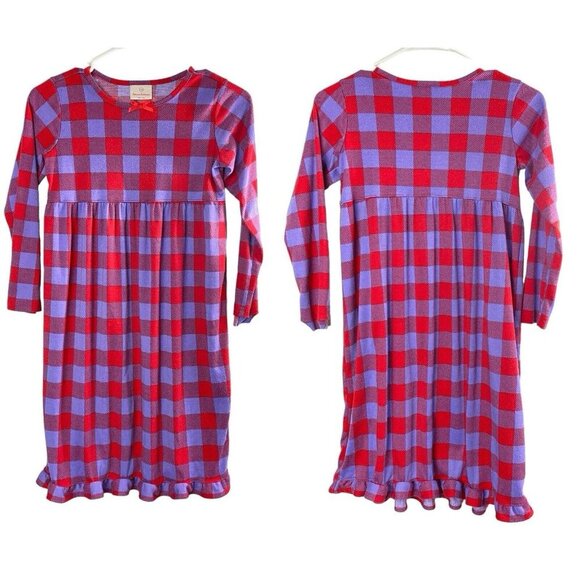 HANNA ANDERSON Girls Flannel Nightgown Size 130/8 Checker Purple Red 92-20 - Picture 1 of 11